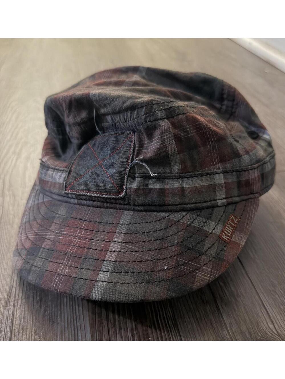VTG A. Kurtz Fitted Cadet Army Cap Hat Plaid Red and Black